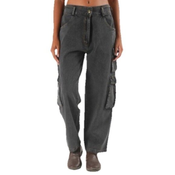 Parsley & Sage Eleanor Cargo Jeans Womens S Faded Black Baggy - Picture 1 of 12